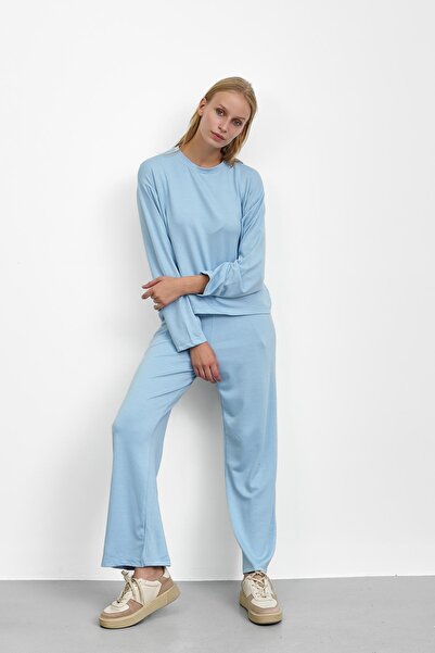 İmajButik Baby Blue Modal Set with Stone Detail on the Sides