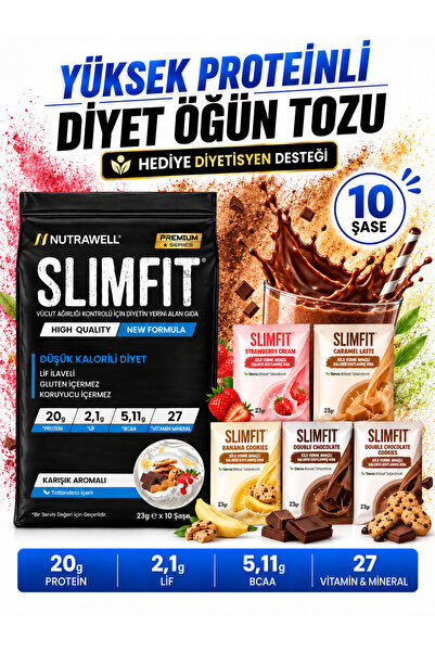 Nutrawell SLIMFIT Mix 10 Öğün 5 Aroma - Öğün Yerine Geçen Shake, Whey Protein...
