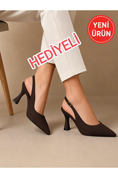 oliviashoes KADIN KAHVE SÜET TOKALI SİVRİ BURUN ŞIK 9 CM TOPUKLU (EKSTRA PEDL...