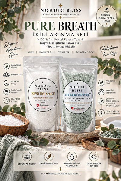 "Pure Breath" İkili Arınma Seti - %100 Saf İri Kristal Epsom Tuzu & Doğal Okaliptüslü Banyo Tuzu (Spa & Hygge Ritüeli)