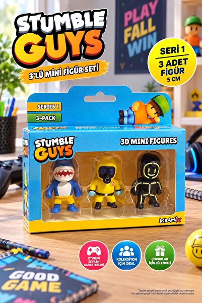TOYFEST Stumble Guys Seri 1 - 3D Mini 3 lü Figür Seti - 3 ADET Megalodon Hazm...
