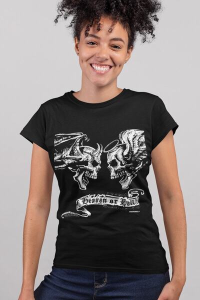 ROCKANDROLL Angel Devil Black Short Sleeve Women's T-shirt