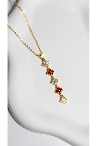 SHİNE ACCESSORY Yonca model taşlı çelik kolye