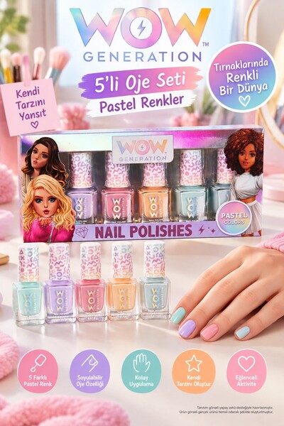TOYFEST WOW Generation Soft 5'li Pastel Soyulabilir Oje Seti Çocuk Tırnak Boy...