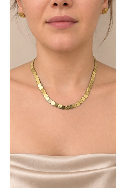 Reverie Atelier Kadın Gold Pullu Kolye 14K Kaplama Taşsız Yuvarlak Plaka Tasarım