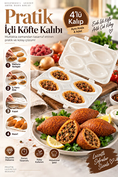 Tasarım Evi Pratik İçli Köfte Kalıbı 4'lü İçli Köfte Aparatı Hamur Şekillendi...