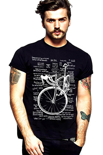 ROCKANDROLL Tricou negru cu mânecă scurtă cu inscripții pentru bicicletă de c...