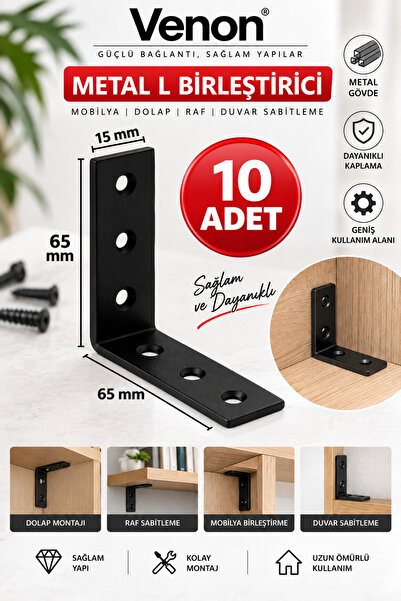 VENON SİYAH Mobilya Eşya Dolap Duvara Sabitleme Köşebent Bağlantı Aparatı L D...