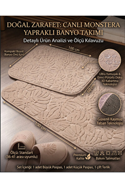Nixa Tropikal Desenli 2’li Banyo Paspası Seti – Kaymaz Tabanlı, Yumuşak Dokul...