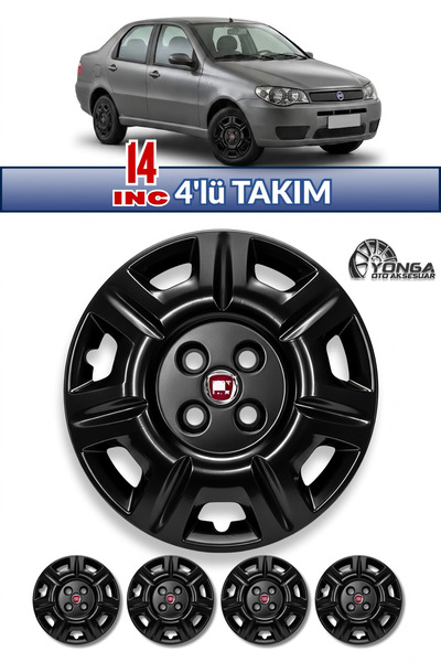 YONGA OTO AKSESUAR FİAT ALBEA 14 İnç Jant Kapağı 4'lü Set Piano Black + 4 Amblem