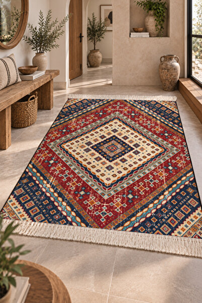 on the clouds Kilim Desenli Etnik Dijital Baskı Yıkanabilir Otantik Salon Hal...