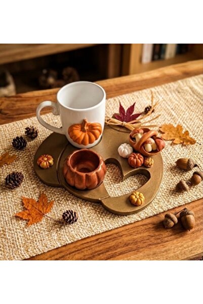 sutasarimevi طقم كوب قهوة منقوش على شكل يقطينة وصينية تقديم من مجموعة Autumn ...