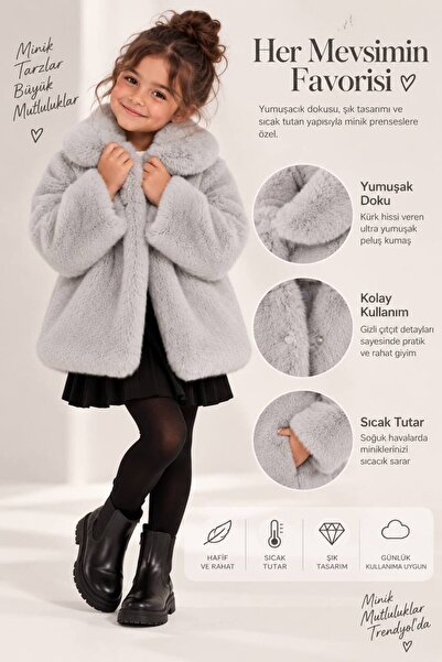 Mavipink Kız Çocuk Gri Renk Suni Peluş