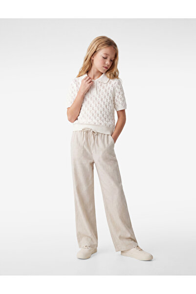 Koton Cotton Pieces Short Sleeve Shirt Collar Lace-Like Knit Knitwear Sweater