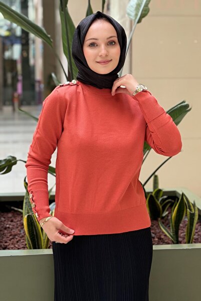 Nuss Mercerized Sweater with Gold Button Detail on the Shoulder and Cuff