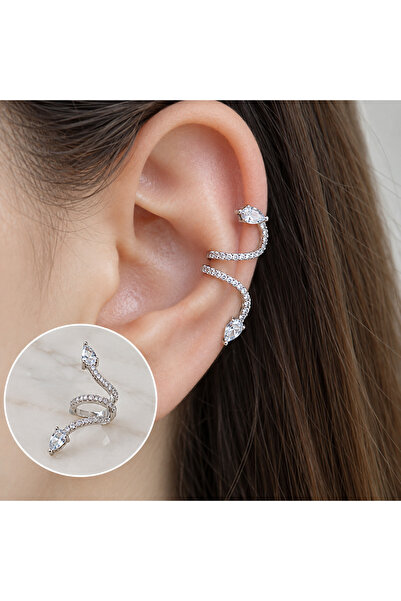 Heppii Zirkon Yılan Model Earcuff Delik Gerektirmez Yılanlı Kıkırdak Küpesi S...