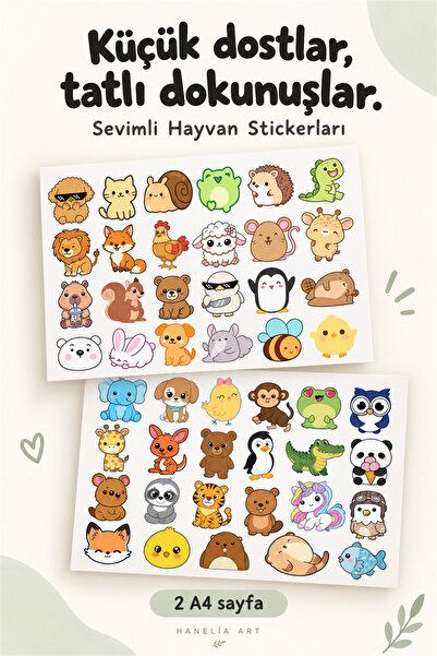 Hanelia Art 47 Adet Sevimli Hayvan Sticker Seti – Çıkartma, Laptop, Telefon, ...