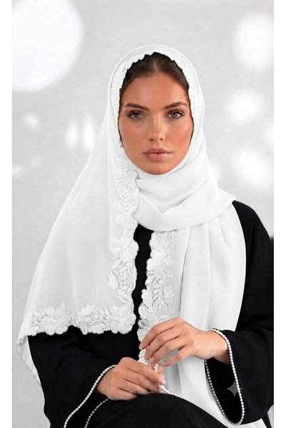 Veil Designer Pualnatez Rose Embroidery Pattern on Three Sides of the Pattern...