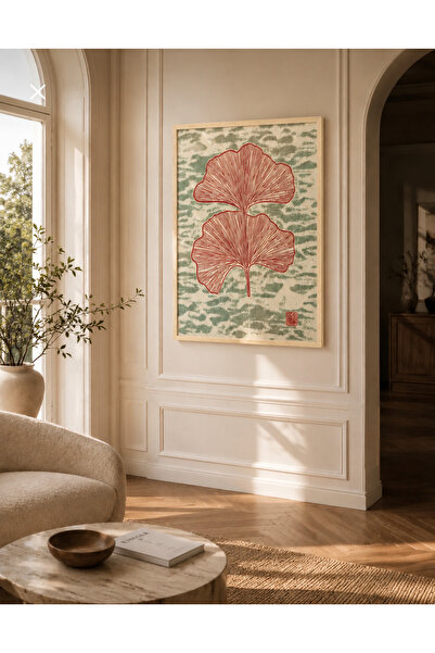 Boho wellness studio Çerçeveli MDF Japon Ginkgo Yaprakları Poster Tablo | Min...