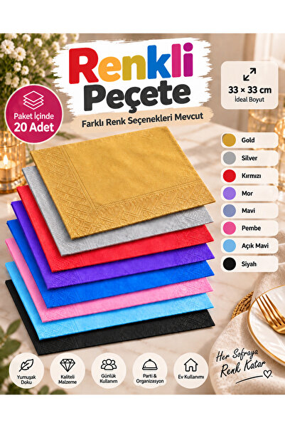 GİZPAK Roll-Up Kağıt Peçete Renkli 33x33 cm 20 adet SİYAH