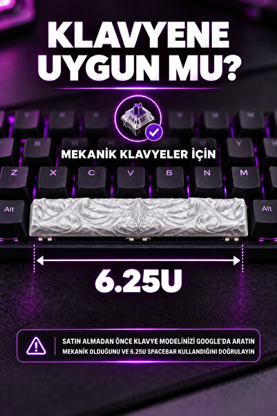 Makerpax White Abyss 6.25U Spacebar Keycap - Cherry MX Uyumlu Mekanik Klavye Boşluk Tuşu