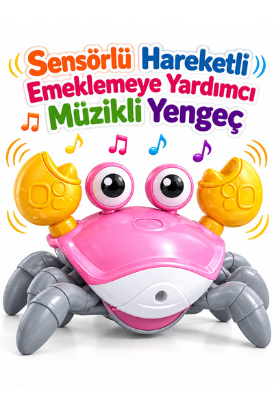 a v d a Sensörlü Pembe Hareketli Yengeç Emekleme Oyuncağı USB Şarjlı Müzikli ...