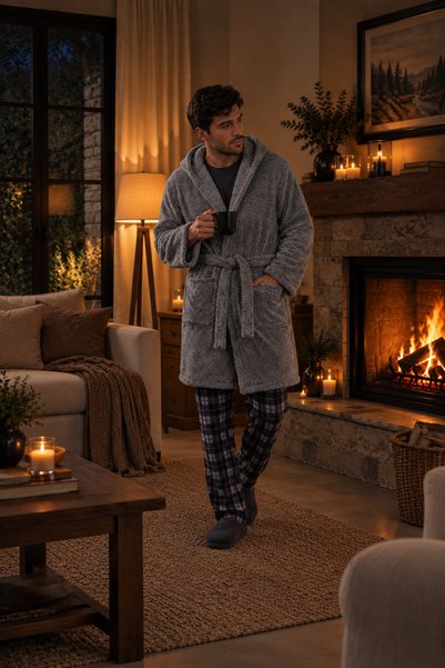 CASPARA Premium Men's Bathrobe I Wellsoft Plush I Hooded Bathrobe & Bathrobe I with Hat