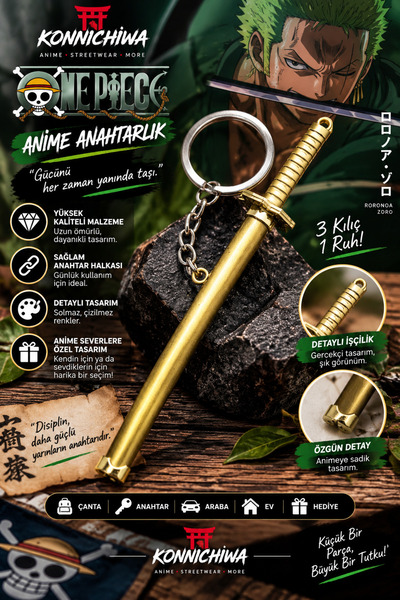 FG KONNİCHİWA KONNİCHİWA One Piece Zoro Katana Kılıç Figürlü Gold Renk Anime ...