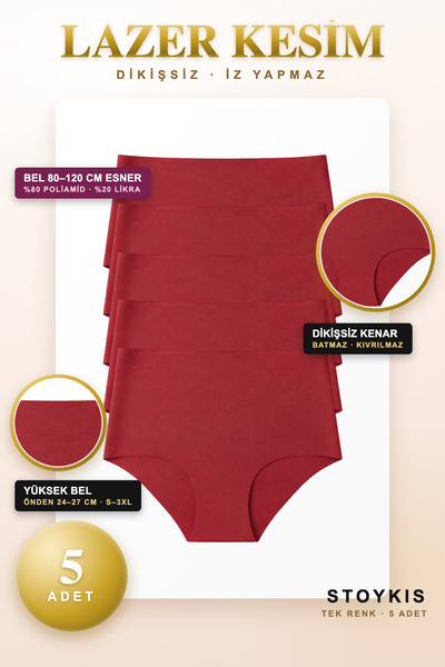 Stoykis 5'li Paket Lazer Kesim Dikişsiz Yüksek Bel Toparlayıcı Kadın Külot Se...