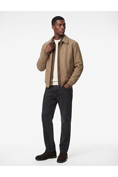 Koton Long Sleeve Pocket Zipper Shirt Collar Winter Cashmere Bomber Jacket