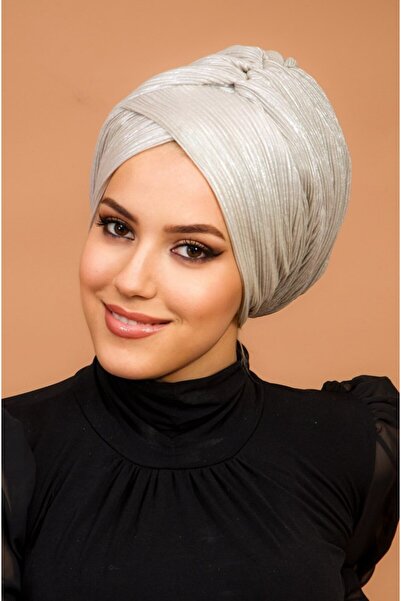 Aişe tesettür Gümüş Piliseli Çapraz Model Dolgulu Bone
