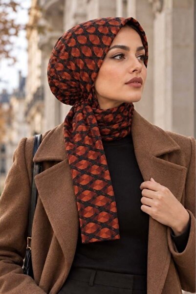 Aişe tesettür Siyah Taba Desenli Tesettür Bere