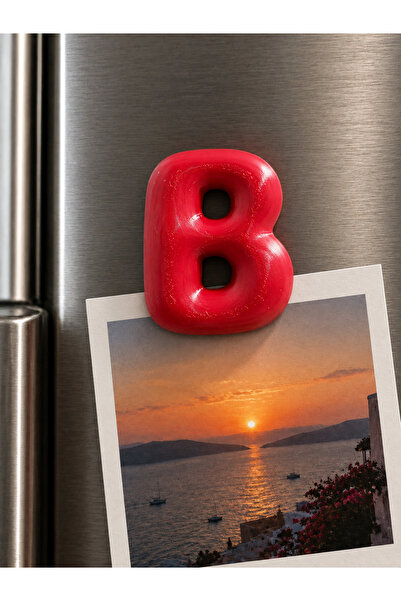 LioraeAtelier B Harfi Buzdolabı Magneti Kırmızı Harf Magnet