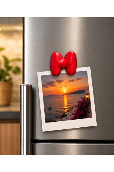 LioraeAtelier M Harfi Buzdolabı Magneti Kırmızı Harf Magnet