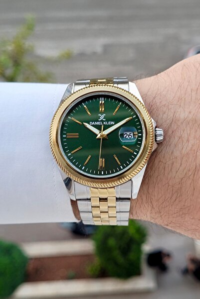 Daniel Klein Kadranı Yeşil Kordonu Altın Metalik Renk 41 Mm 5 ATM Takvimli 2 ...