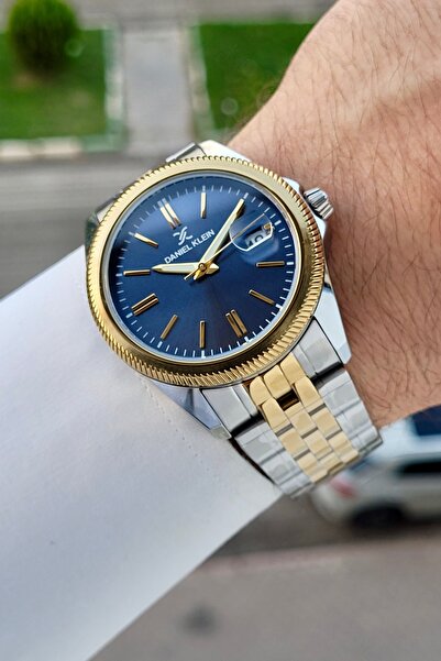 Daniel Klein Kadranı Lacivert Kordonu Gold Gümüş Renk 41 Mm 5 ATM Takvimli He...