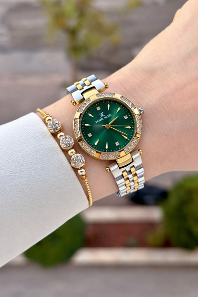Daniel Klein Kadranı Yeşil Kordonu Gold Gri Renk 30 Mm Crystal Cam Görseldeki...