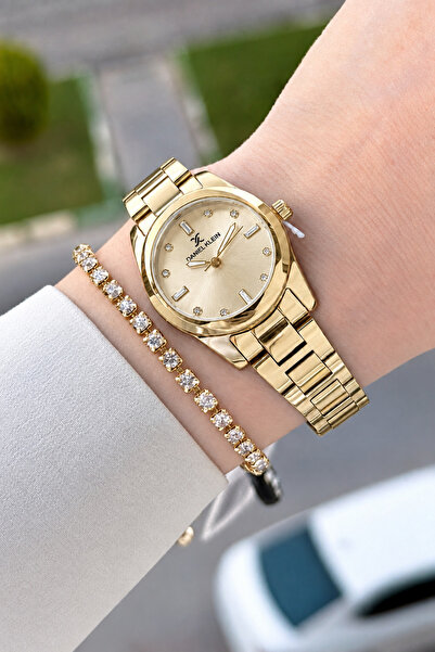 Daniel Klein Women's Wristwatch with Yellow Dial and Gold Color 28 mm Strap, ...
