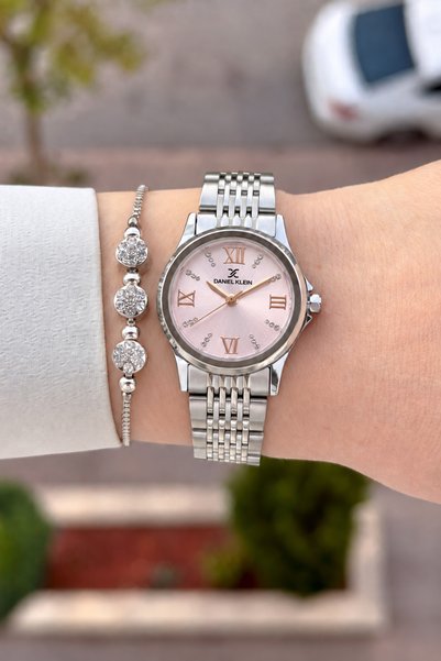 Daniel Klein Dial Pink Strap Metallic Color 28 mm 2 Year Warranty Women's Wristwatch