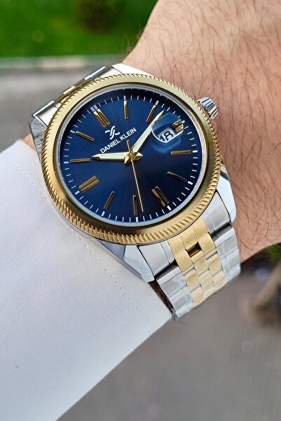 Daniel Klein Dial in Navy Blue, Strap in Gold Gray Color, 41 Mm, 5 Atm, Calen...