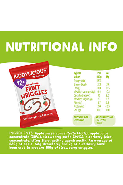 Kiddylicious Strawberry Wriggles - Delicious Real Fruit Treat for Kids - Suitable for 12+ Months - 1