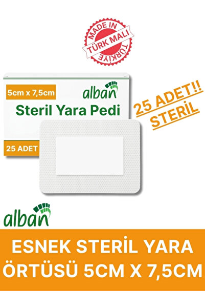 Alban Steril Yara Pedi, Non-Woven 5cmx7,5cm Pansuman Yara Örtüsü, Steril Tekl...