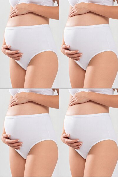 Arma Yıldız Pack of 4 Women's White Cotton Lycra High Waist Maternity Panties