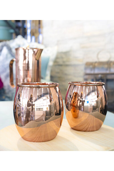 Bakır Concept Copper Cup Chubby Cocktail Bright Copper Color (Tin-Free) Set of 2