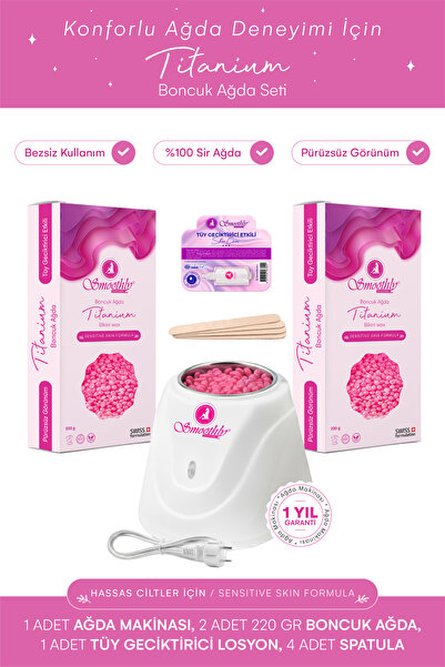 Smoothly 2 Adet 225gr Soyulabilen Boncuk Ağda Seti, Ağda Isıtıcı Makine, Tüy ...