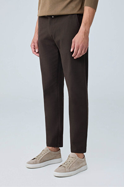 Danger Men's Comfort Fit Cotton Viscose Fabric Linen-Look Brown Trousers - 21...