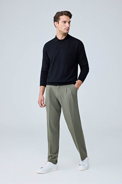 Danger Men's Viscose Blended Side Buckle Pleated Baggy Trousers Khaki 0171Dngr