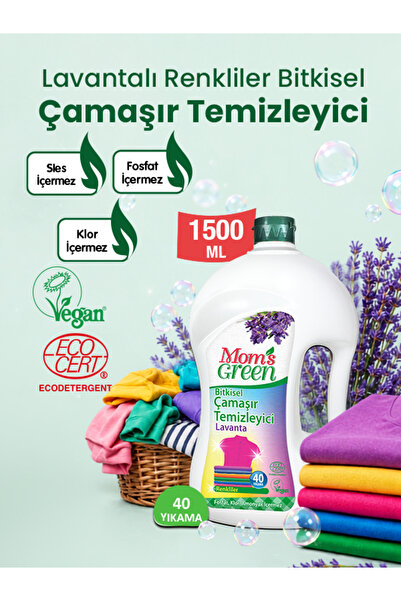 Mom's Green Bitkisel Çamaşır Deterjanı Renkliler İçin Lavantalı 1,5 Litre (40...