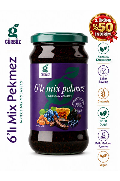 Gürbüzden 6'lı Mix Pekmezi , Üzüm ,Karadut, Keçiboynuzu, Andız , Karışımı Pek...