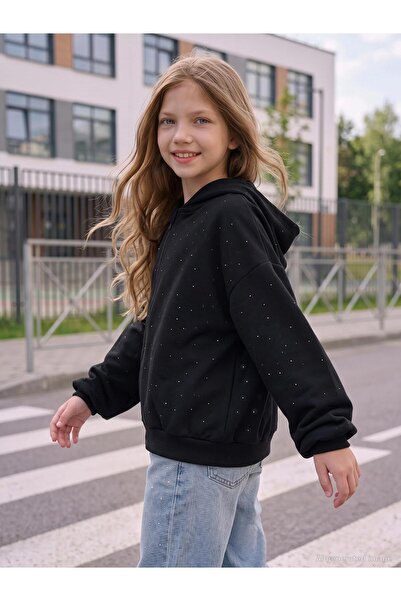 Civil Girls Stone Printed Cardigan for 6-9 Years Old - Black